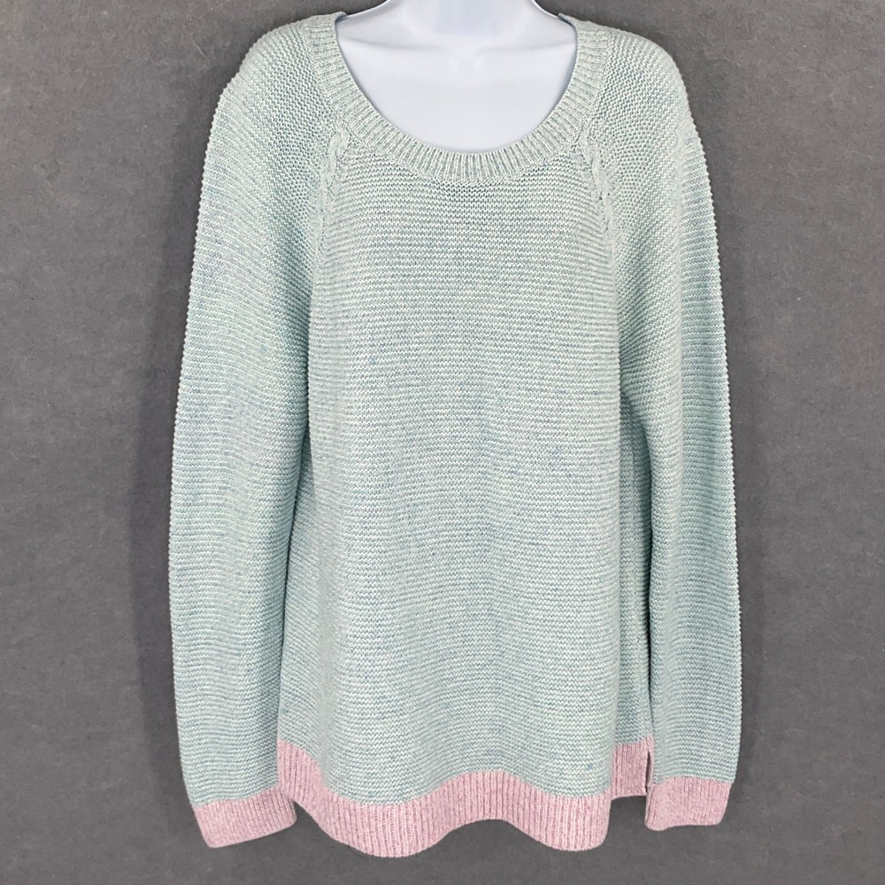 Talbots‎ Sweater Womens Sz L Linen Blend Knit Blue Pastel Pink Knit Pullover